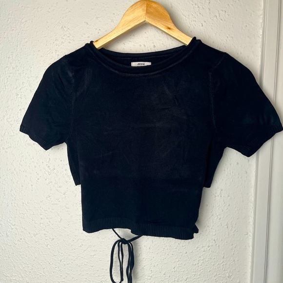 Ardene black knit tie back crop t shirt - medium - Picture 1 of 5